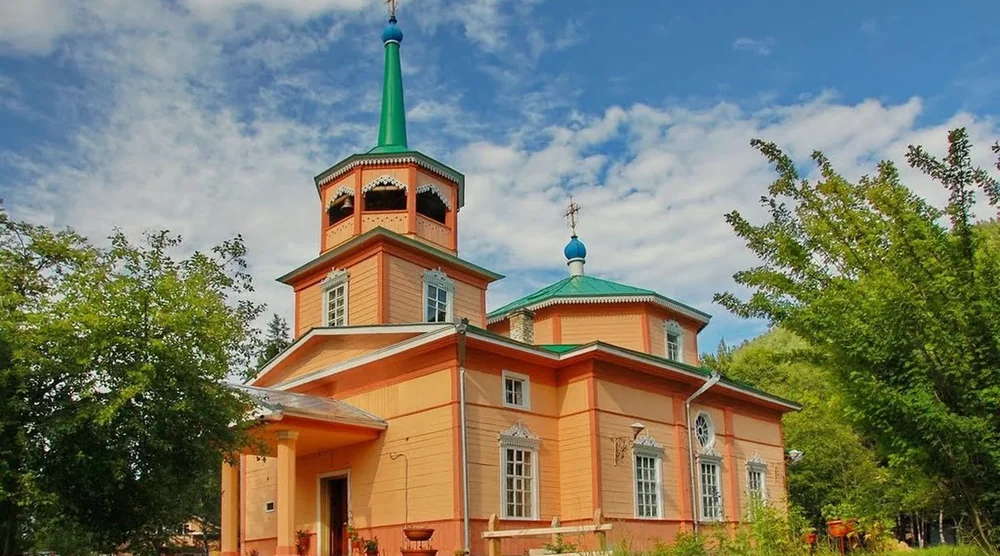 The historic Church of Saint Nicholas in Listvyanka village near Lake Baikal