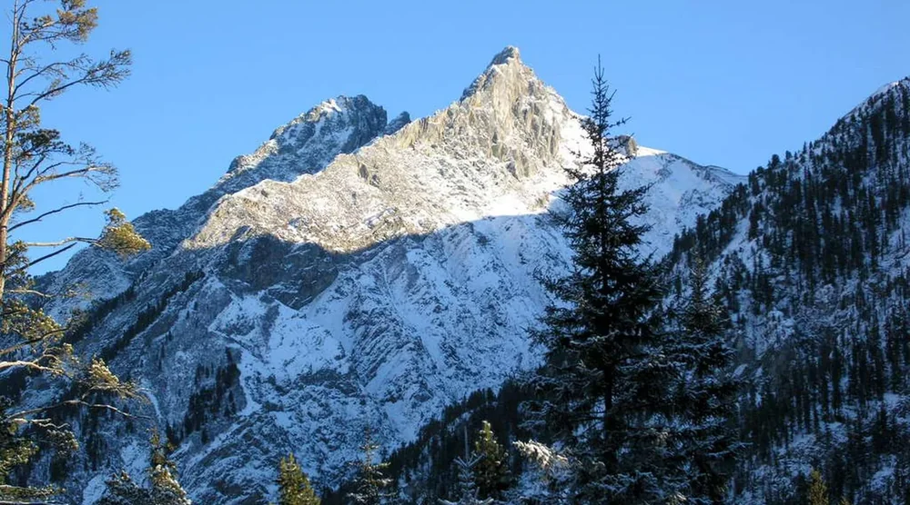 Snow-capped mountains in Tunka Valley near Arshan
