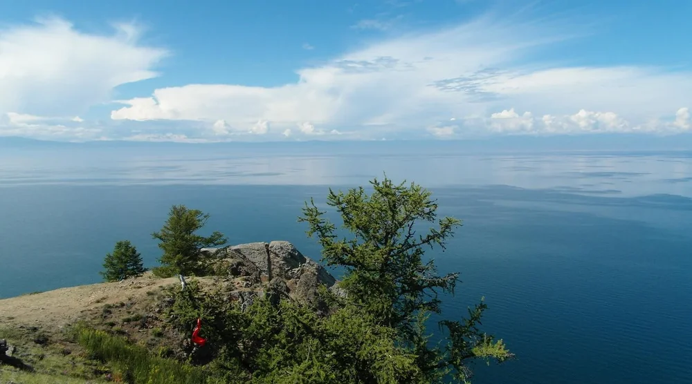 Scenic view of Lake Baikal from the cliffs of Olkhon Island