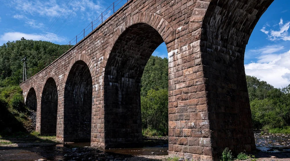 Historic stone arch bridge of the Circum-Baikal Railway
