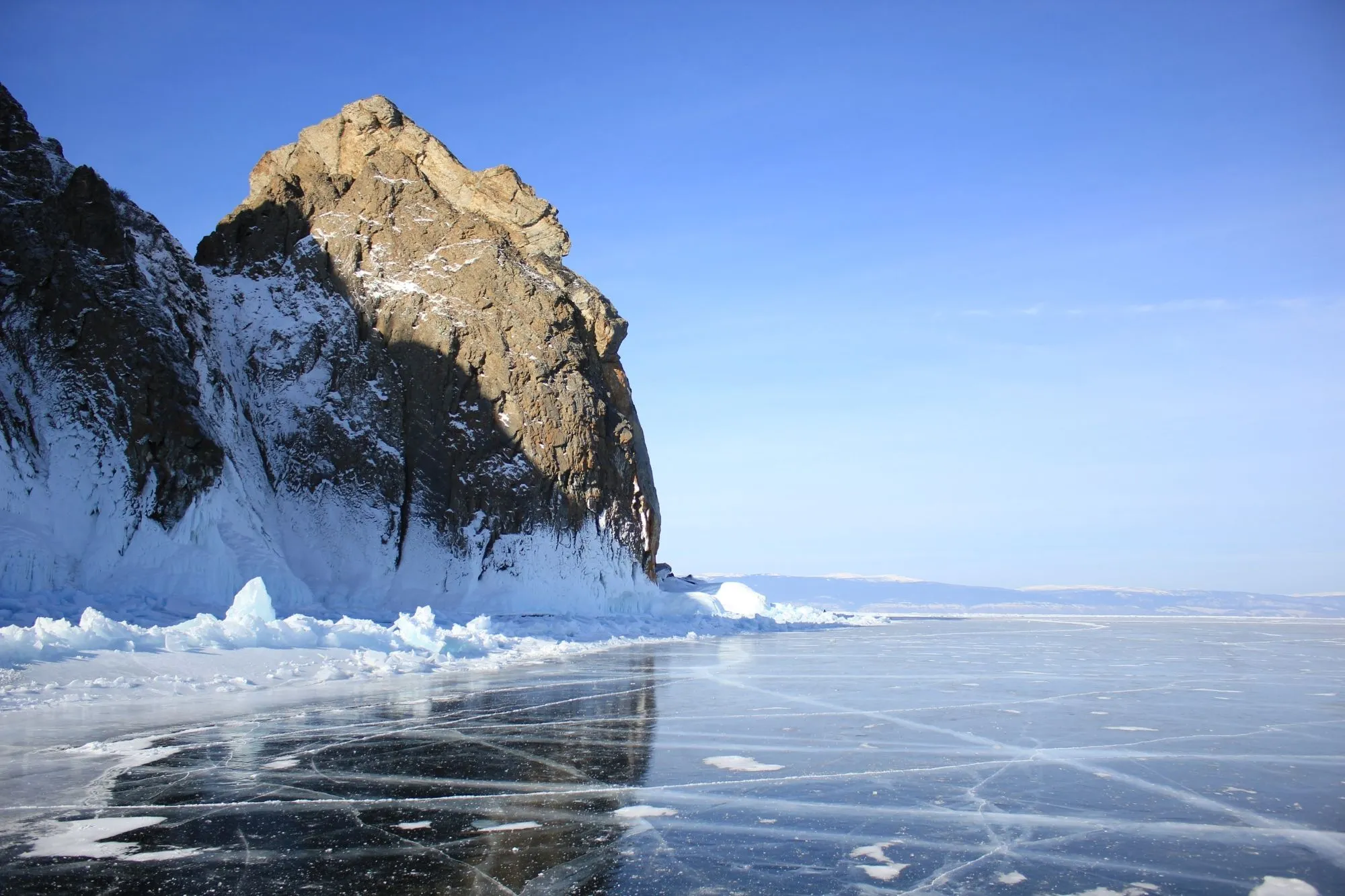 White limestone cliffs of Cape Khoboy at the northernmost tip of Olkhon Island
